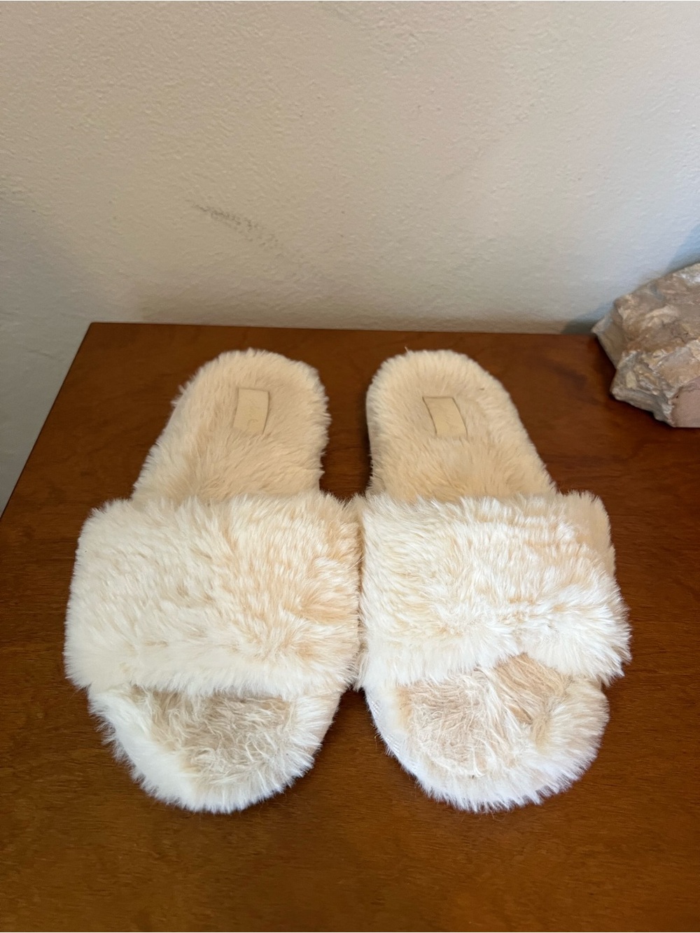 Plush Faux Fur Slide Slippers - Cream